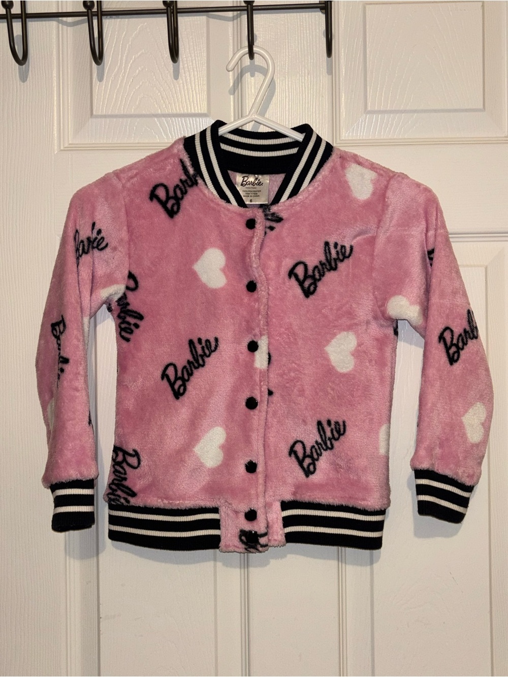 🎀 Barbie Plush Fleece Bomber Jacket | Pink Heart Button-Up Cozy Cardigan